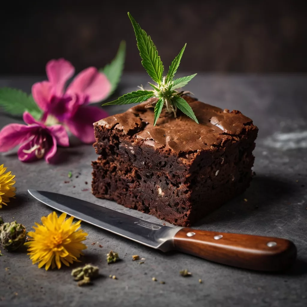 default a brownie on a table with a knife and to the side some 0