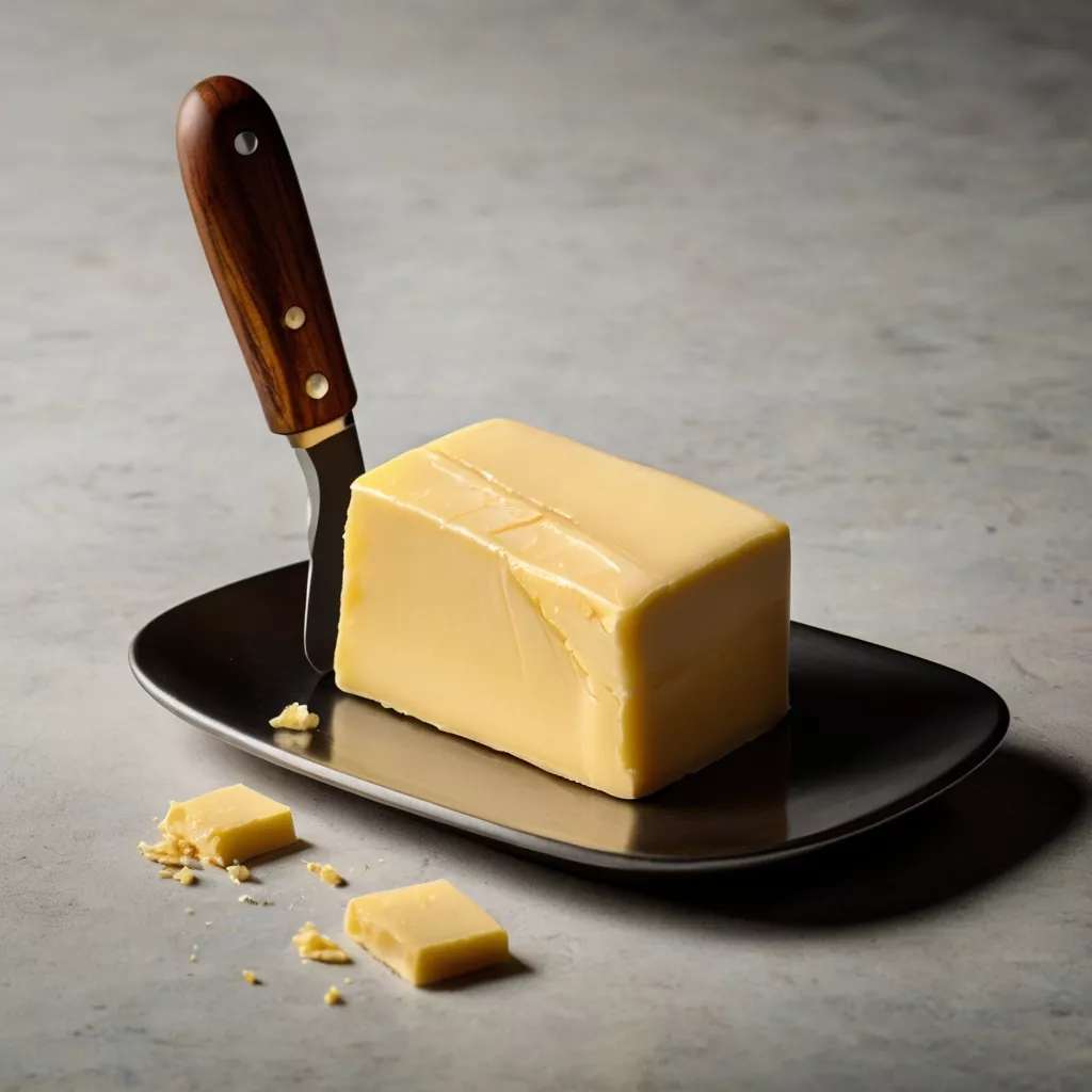 default a stick of butter on a table with a knife 0