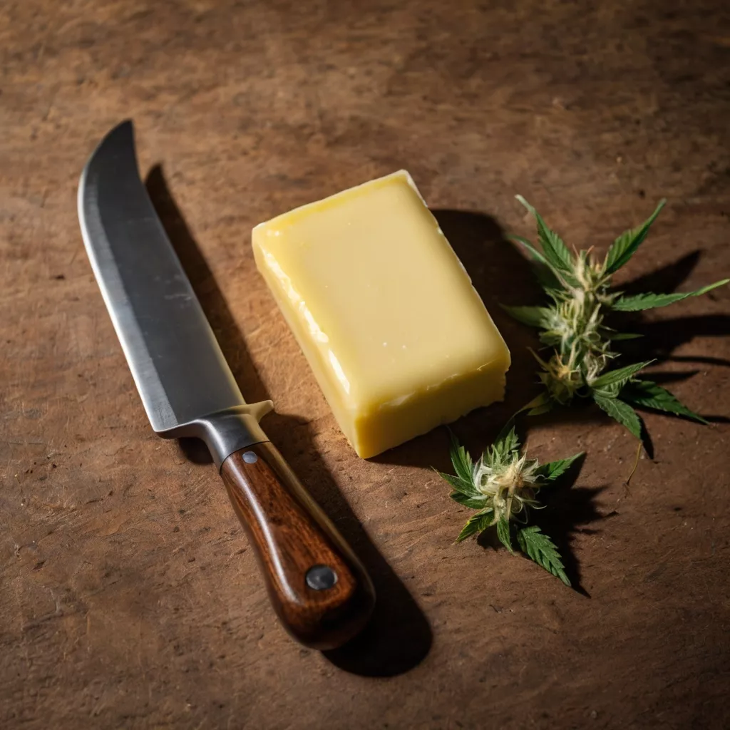default a stick of butter on a table with a knife and to the s 0