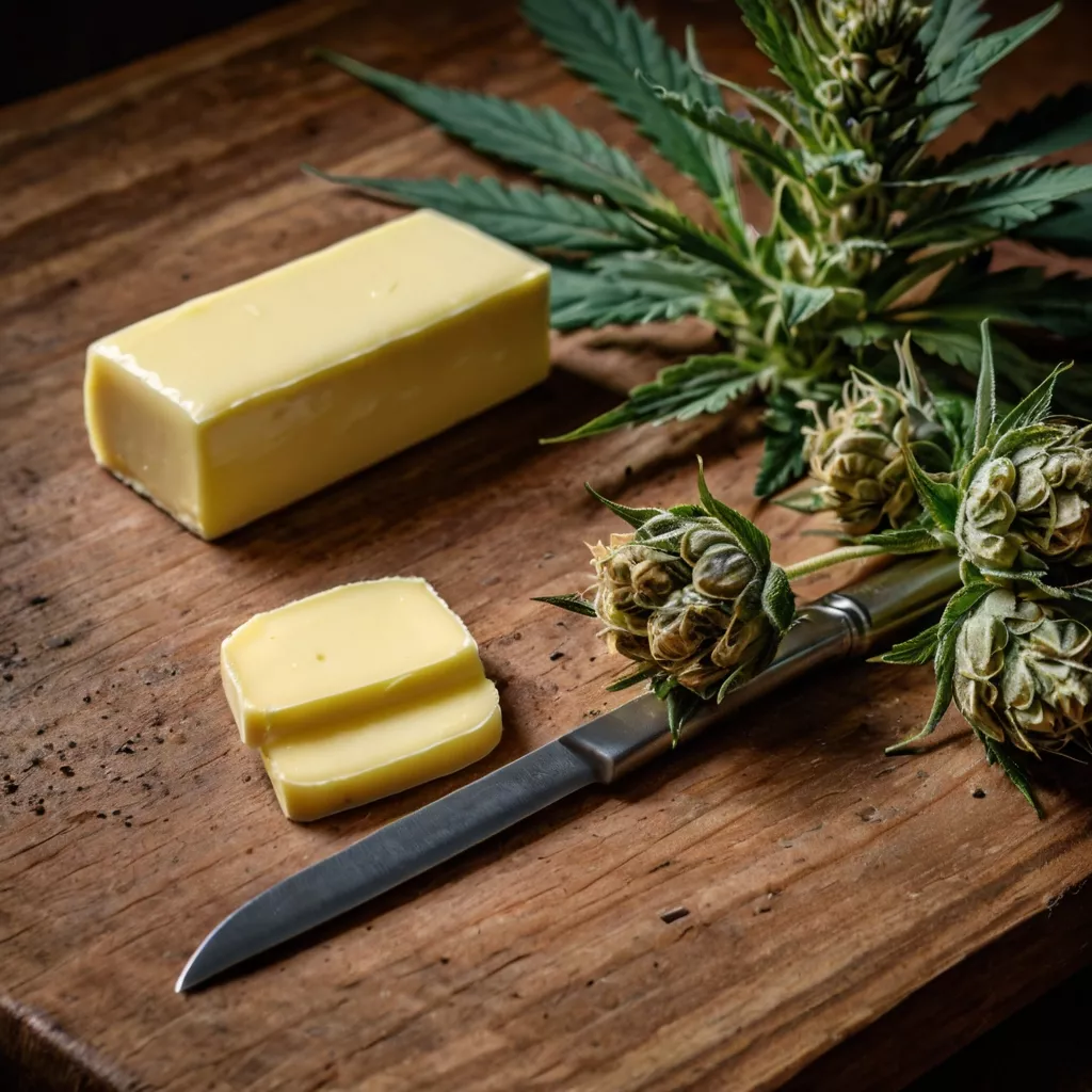default a stick of butter on a table with a knife and to the s 1