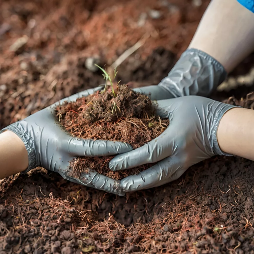 default two hands with gloves on holding soil and peat moss 2