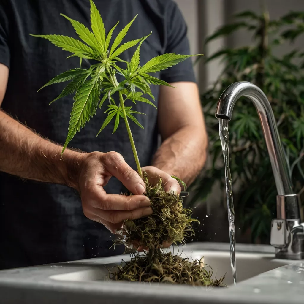 default someone lifting a cannabis plant by the stem with one 2