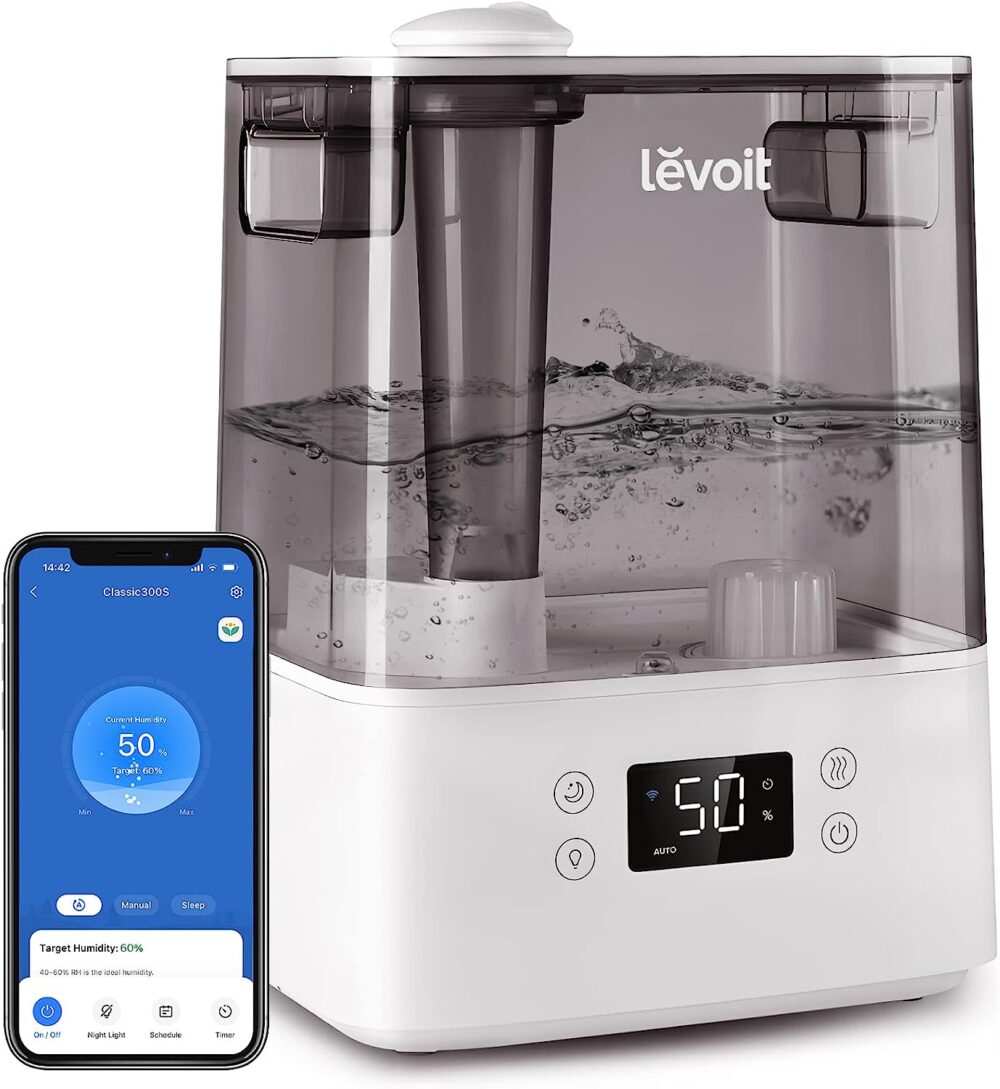 humidificadores levoit 6l smart wifi top fill cool mist air humidificador ultrasónico para plantas, niños, difusor de aceite esencial, silencioso, fácil de limpiar, sin filtro, funciona con alexa