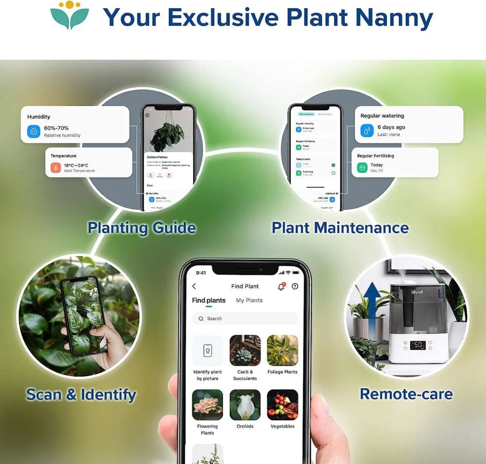 humidificadores levoit 6l smart wifi top fill cool mist air humidificador ultrasónico para plantas, niños, difusor de aceite esencial, silencioso, fácil de limpiar, sin filtro, funciona con alexa