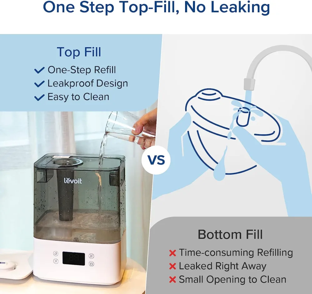 humidificadores levoit 6l smart wifi top fill cool mist air humidificador ultrasónico para plantas, niños, difusor de aceite esencial, silencioso, fácil de limpiar, sin filtro, funciona con alexa