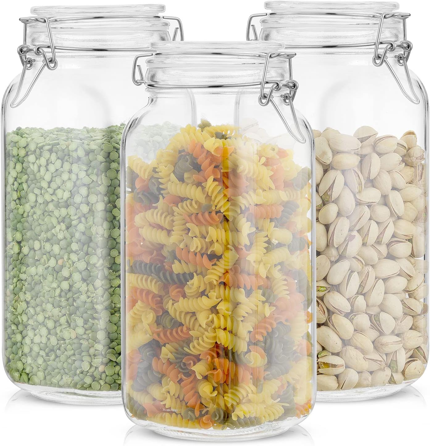 Contenedores grandes de vidrio para almacenamiento de alimentos, 4 unidades  (91.3 fl oz, 91 onzas y 51.4 fl oz/51 onzas), recipientes herméticos de