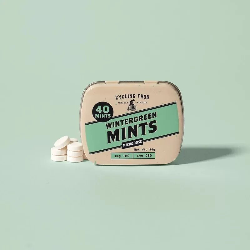 cycling frog | mentas wintergreen delta 9 thc 1 mg/pza + cbd 5 mg/pza | 40 piezas