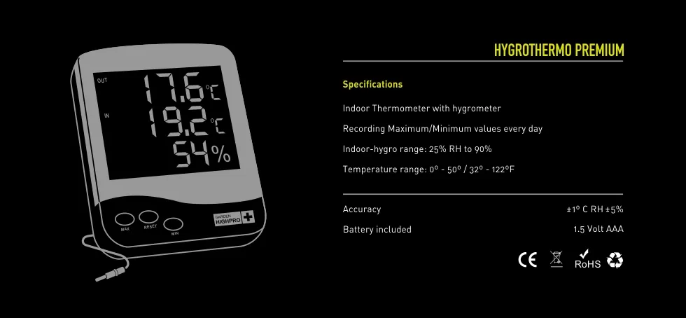termómetro interior con higrómetro digital medium | medidor de temperatura y humedad | garden high pro