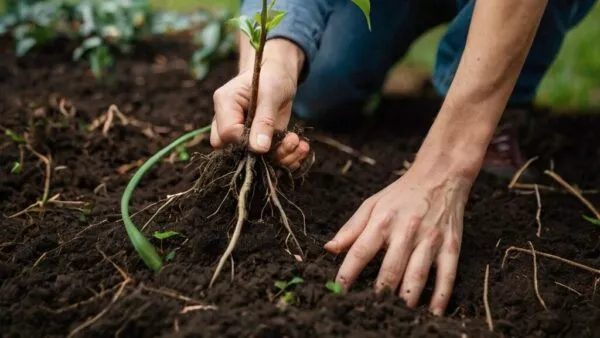 default a person lifting a plant by the stem and showing its r 2