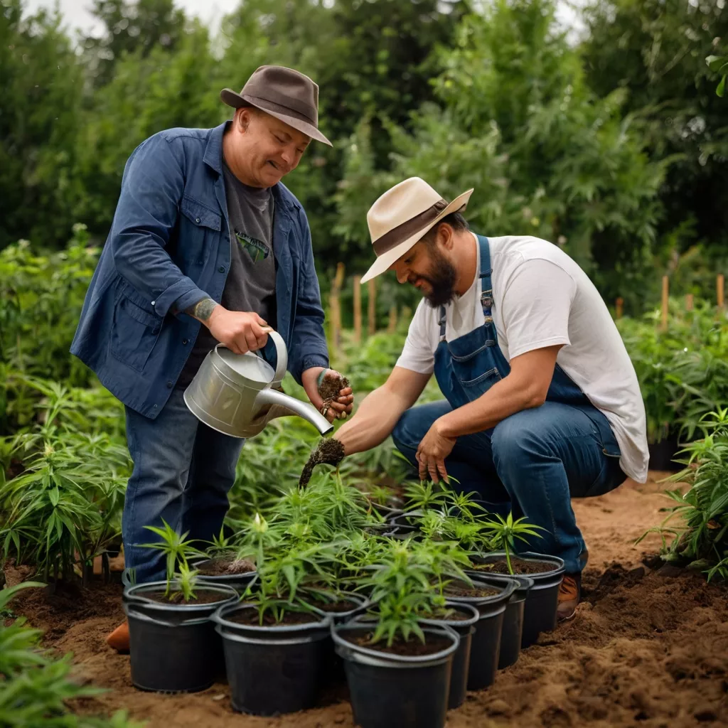 default a person watering cannabis plants with a watering can 1