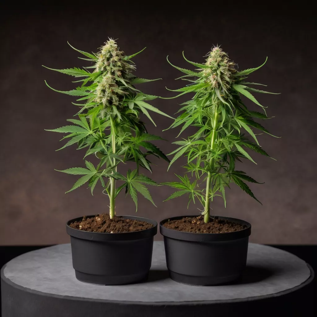 default generate an image of three cannabis plants the firts o 3