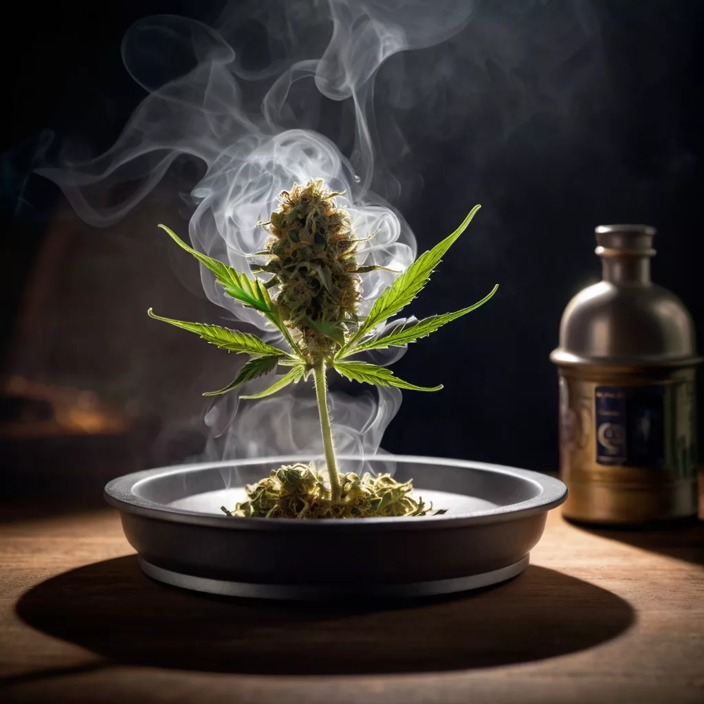 cannabis con humo sobre una bandeja