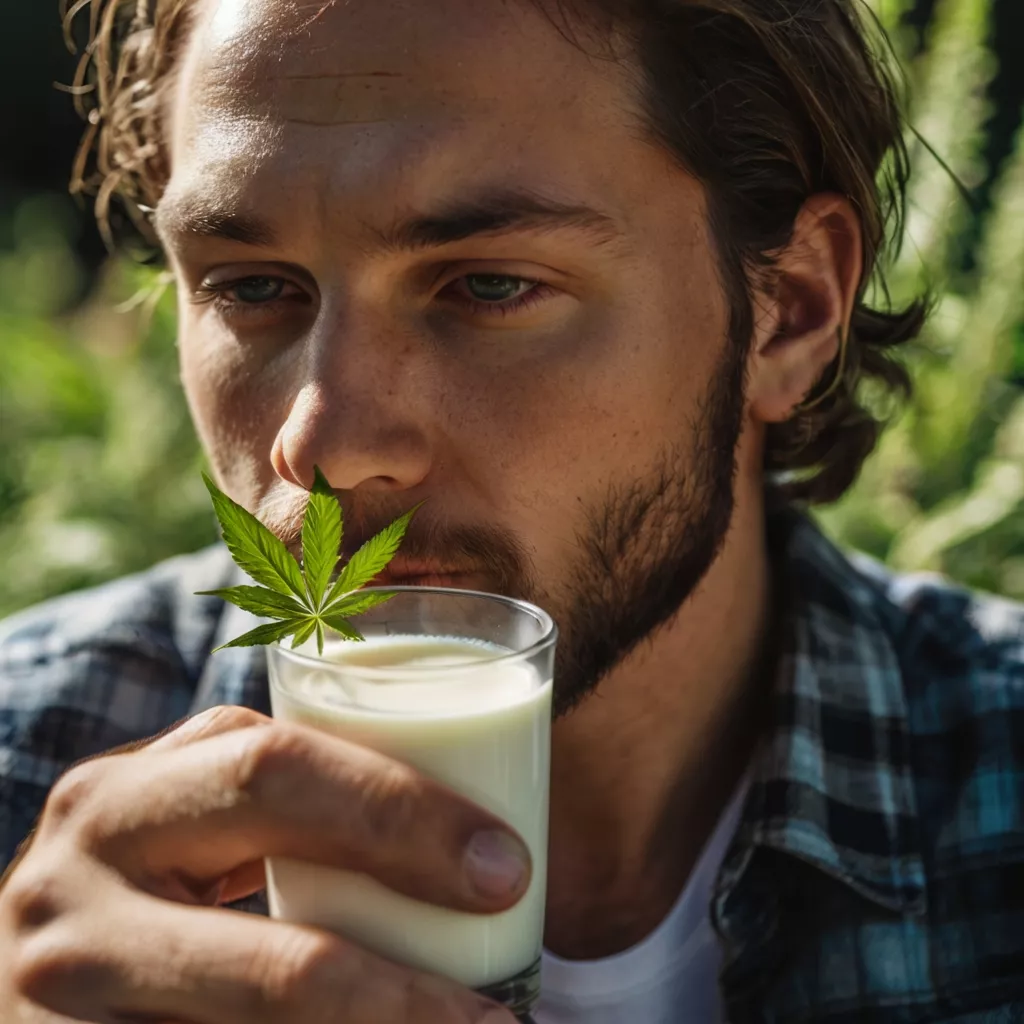 stock photography a person drinking milk with a cannabis flowe 0