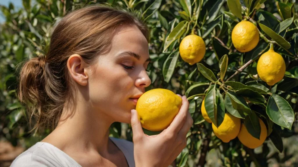 stock photography generate a person smelling a lemon with lemo 1