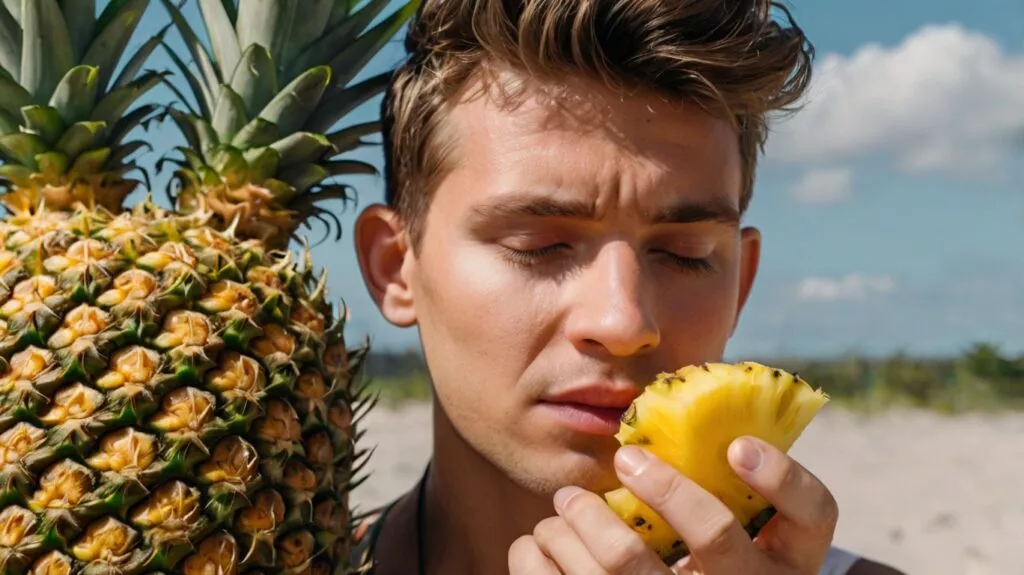 a person smelling a pineapple 0