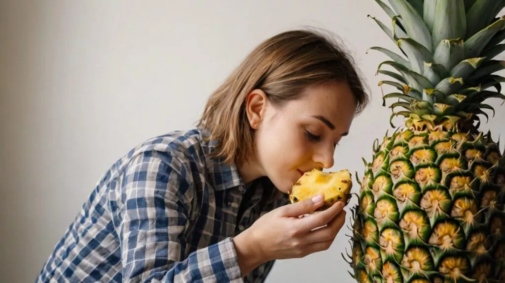 a person smelling a pineapple 1