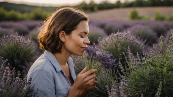 stock photography generate a person smelling lavender plant in 0