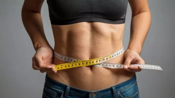 A person with a tape measure around the abdomen