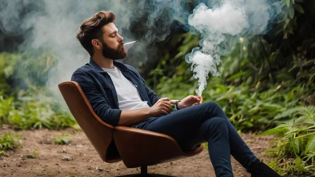 a person smoking weed and chill, tranquilidad, sin ansiedad