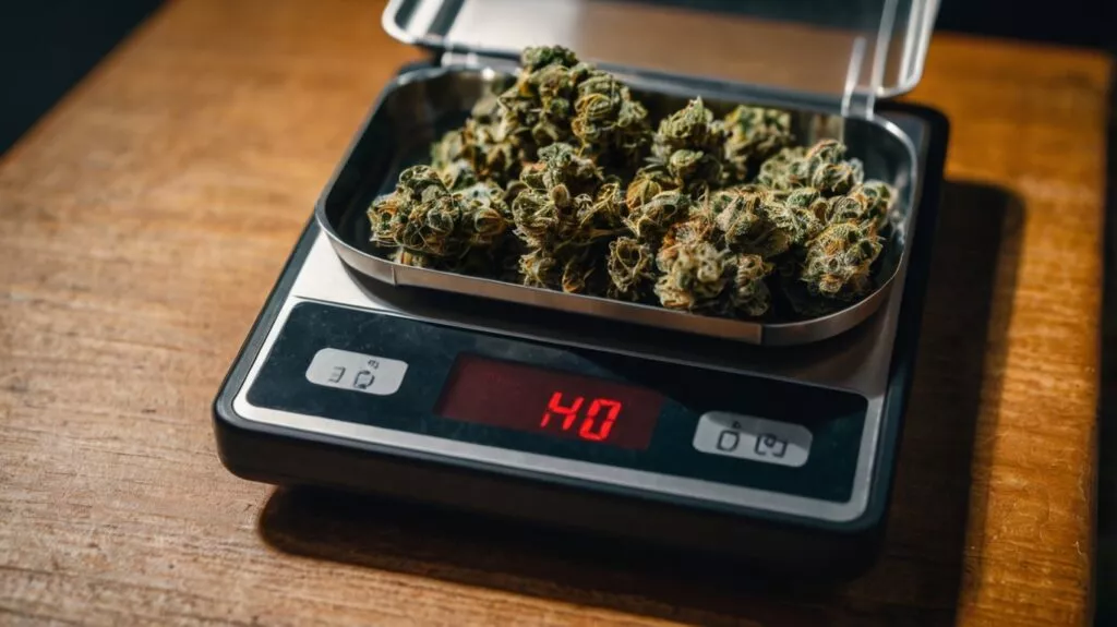 a bag of cannabis arrives placed on a digital 1
