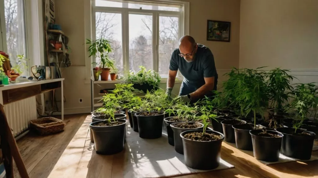 a person caring cannabis plants 11