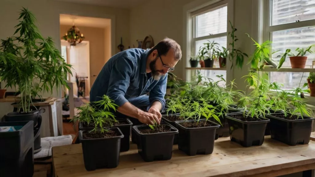 a person planting and caring for six cannabis 1