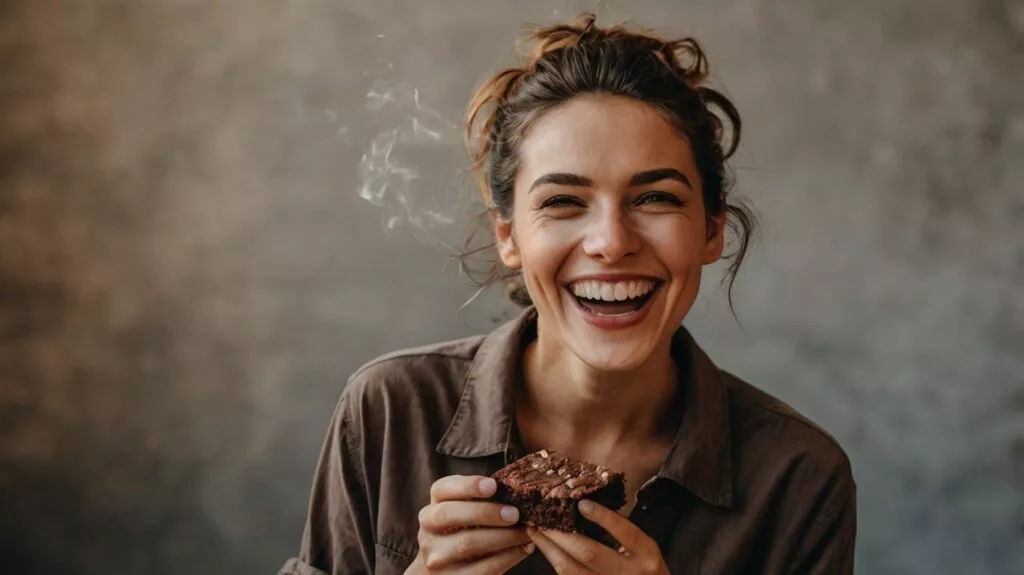 a happy person smoking and eating a brownie 1