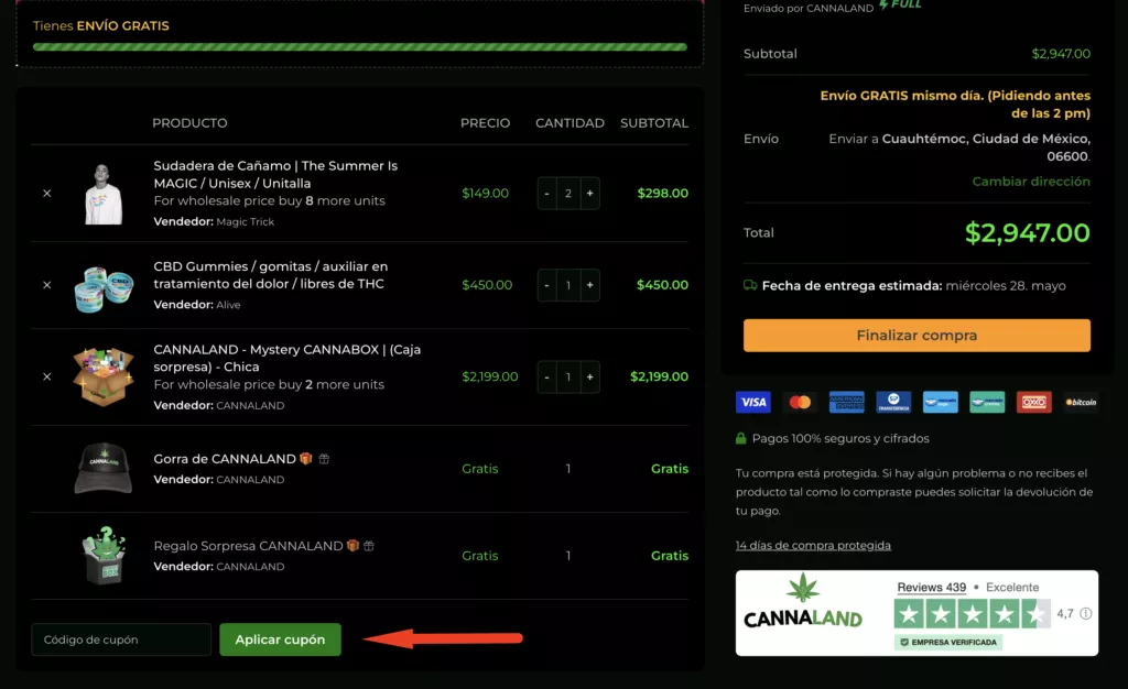 cupones cannaland aplicar