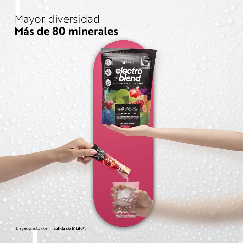 b life | electroblend mix de frutas | electrolitos | hidratación inteligente y natural | 45 sobres