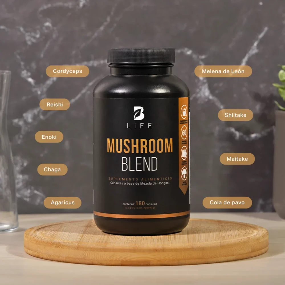 b life | mushroom blend | mezcla poderosa de hongos adaptógenos | 180 cápsulas