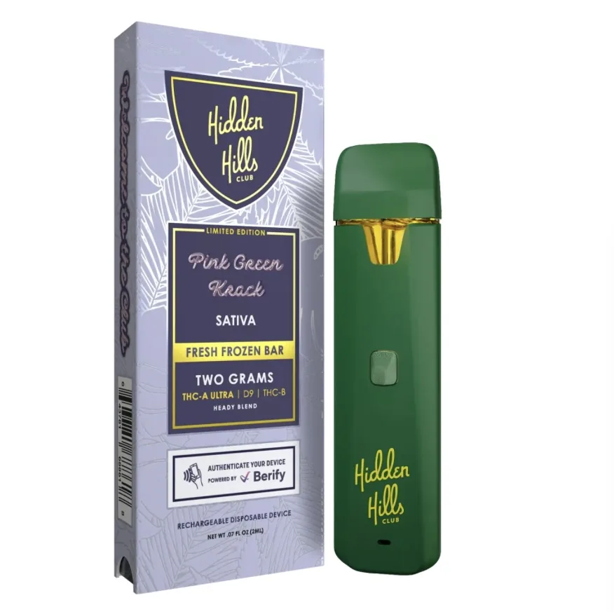 hidden hills | vape desechable | heady blend | thc a ultra + d9 + thc b | 2 g sativa, pink green crack