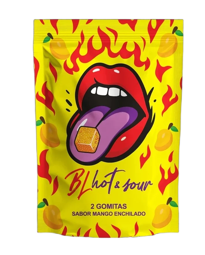 bl hot & sour / gomitas sabor mango enchilado / 30 mg thc / 50 mg hhc / 7 mg thc p / 2 piezas