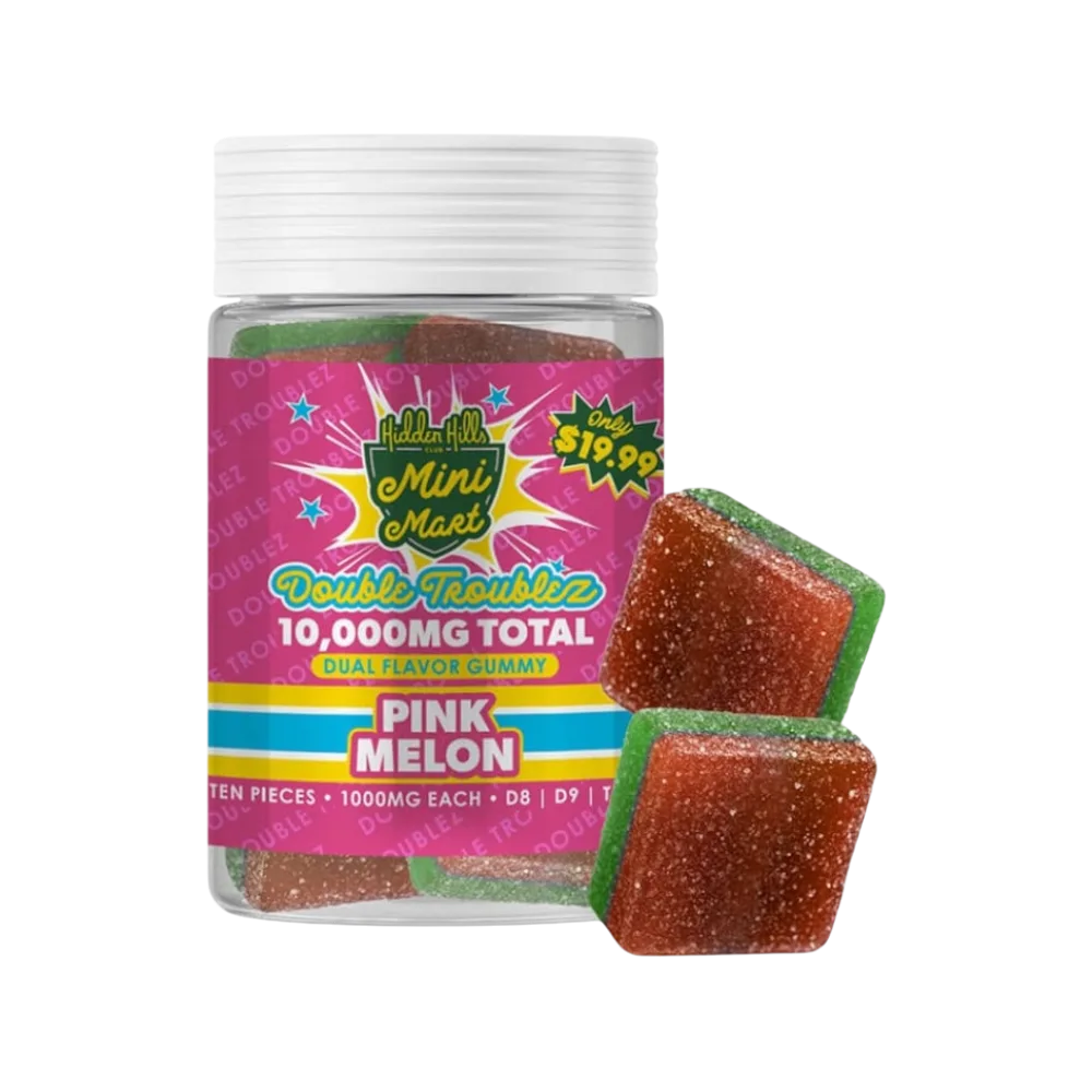 hidden hills gomitas d8+d9+thc p | “dual flavor” 10 piezas | 10,000 mg pink melon