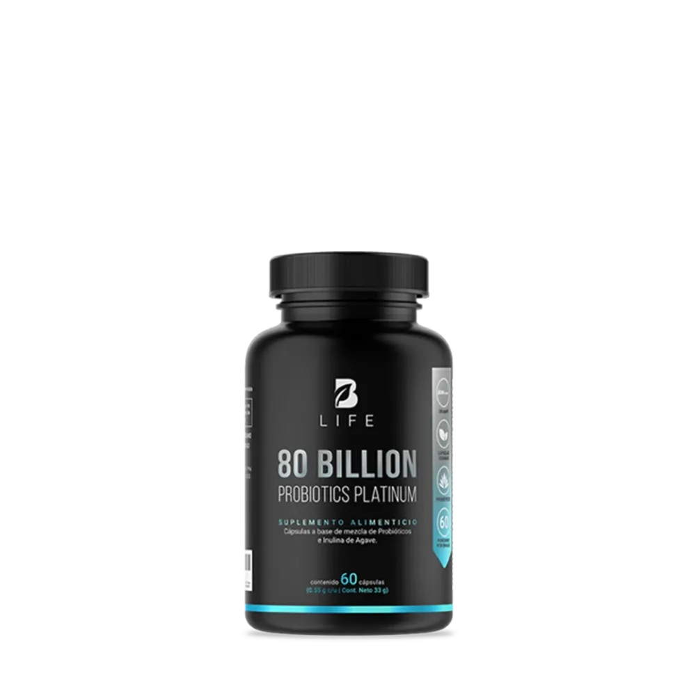 b life | 80 billones de probióticos | con 11 cepas potenciadas con inulina de agave | 60 cápsulas