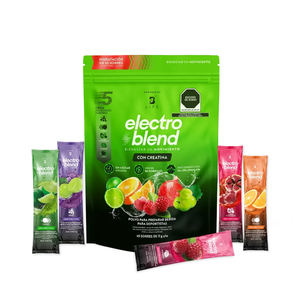 b life | electroblend con creatina | electrolitos | hidratación inteligente y natural | 45 sobres de | 5g de creatina