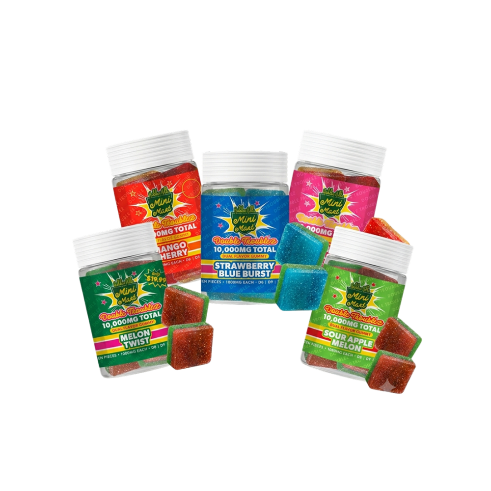 gomitas hidden hills | mini mart | "double troublez" | 10,000mg | 10 pz melÓn twist