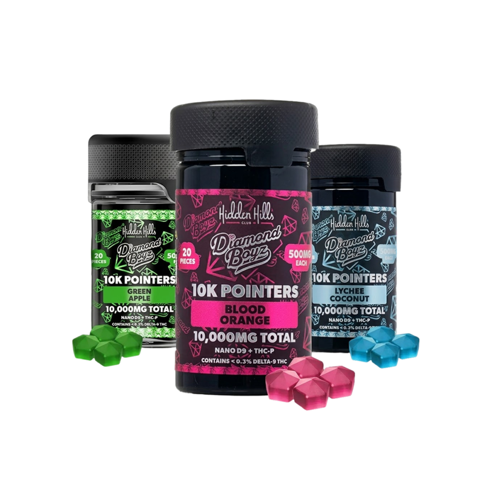 hidden hills diamond boyz | delta 9 thc + thc p | 10k pointers | 10,000 mg por frasco | 500 mg | 20 pz