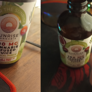 bebida cannabis sunrise | delta 8 + delta 9 thc | jugo de frutas naturales + cbd | 100 mg | 237 ml