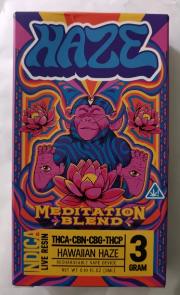 barra de vapeo haze | meditation blend | 3 gms | indica | thca cbn cbg thcp