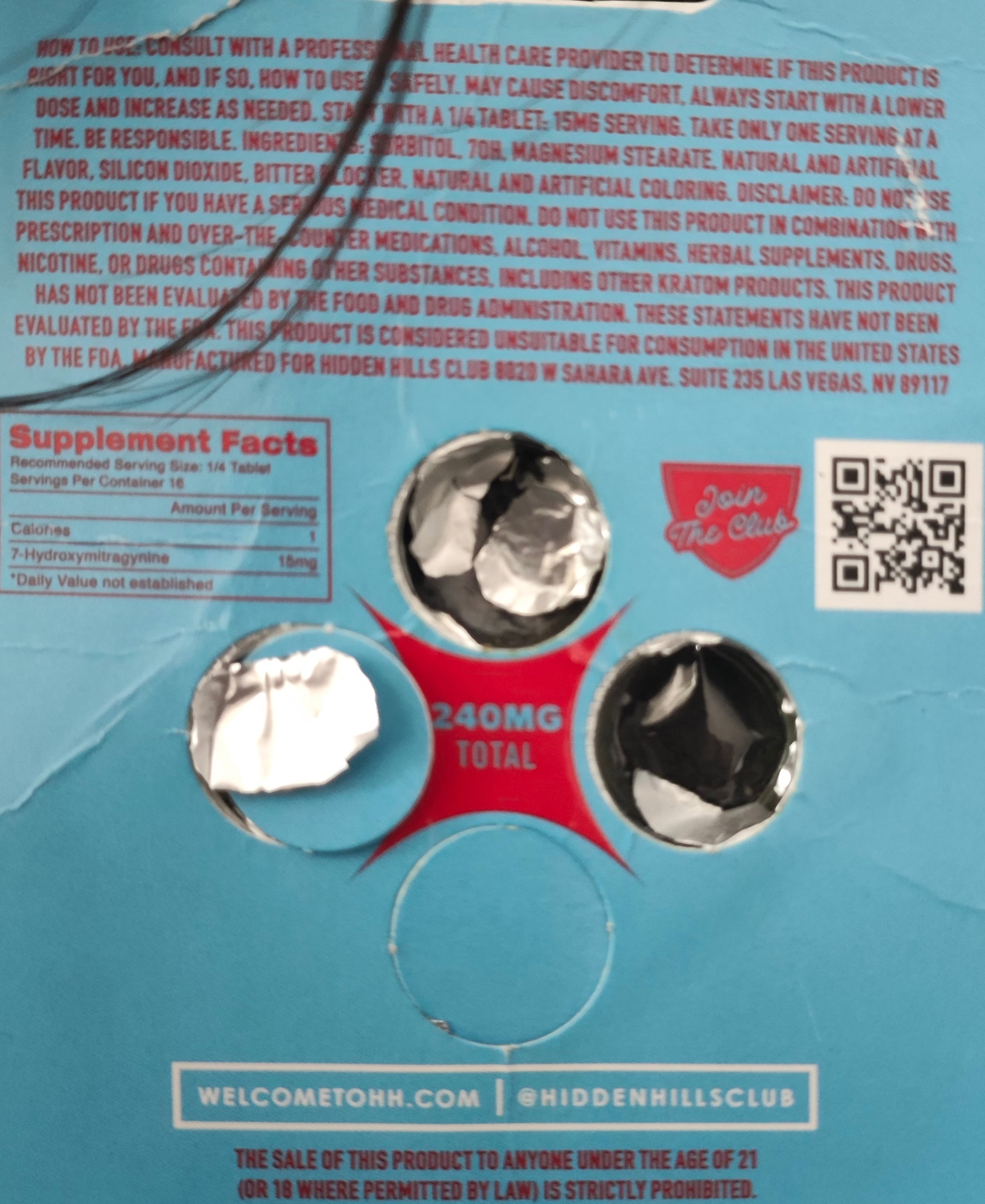 hidden hills | 7 hydroxy tabletas masticables| sabor dual | extracto de kratom | 240 mg