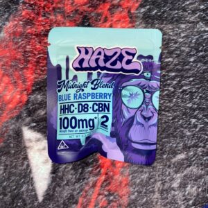 haze | blue razz | gomitas midnight | hhc 21 mg/pza + 23 mg/pza d8 thc | 2 piezas | 100 mg